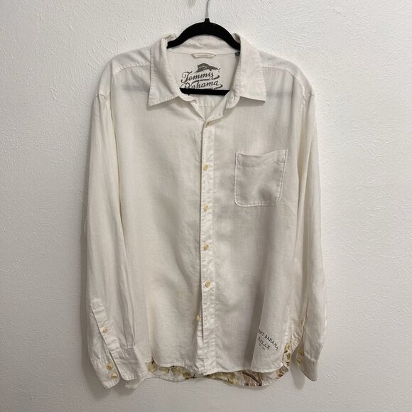 Tommy Bahama Coastal Floral Birds Of Paradise 100% Linen Button Up Shirt Size L - Picture 2 of 12